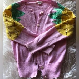 J crew crewcuts pink pineapple golden sequin cardigan